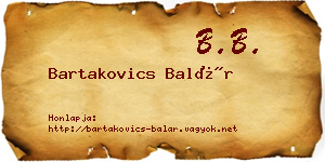 Bartakovics Balár névjegykártya